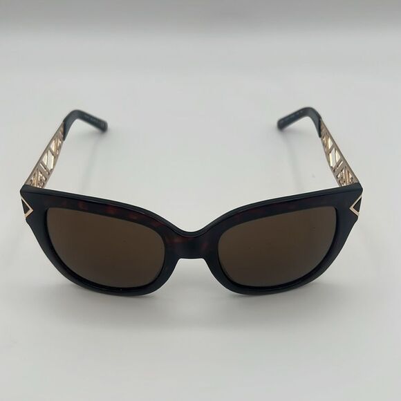 TORY BURCH ECLECTIC CHEVRON TORTISE SUN GLASSES WITH GOLD DETAIL - Picture 2 of 15